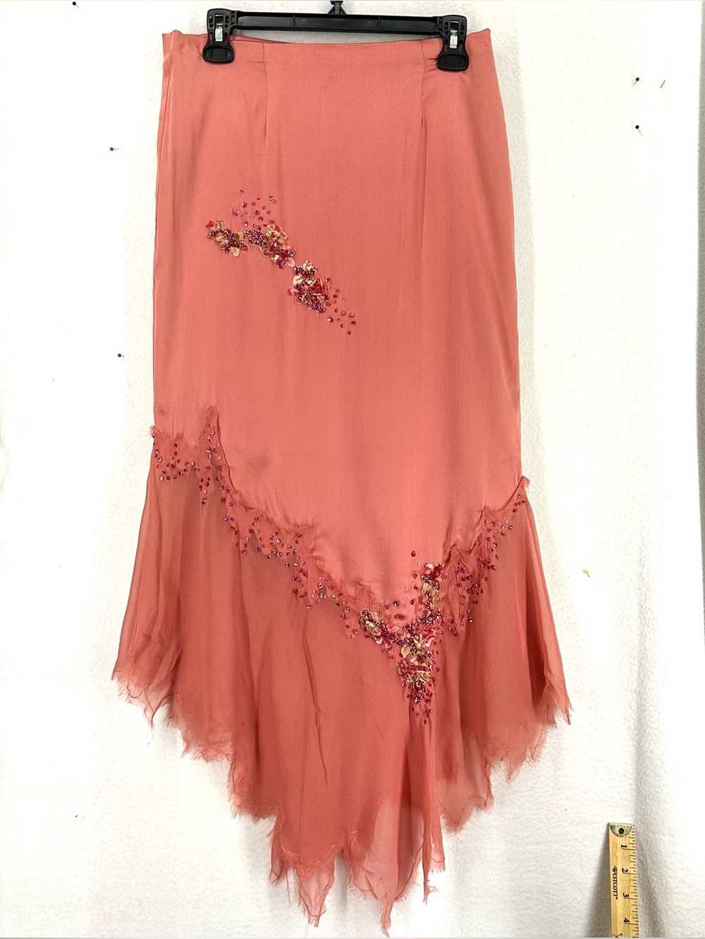 Terani Couture Y2K Silk Beaded Handkerchief Skirt Coral Size 6